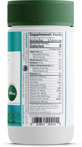 Miniatura 3 de Green Foods Clorella orgánica 500 mg, 120