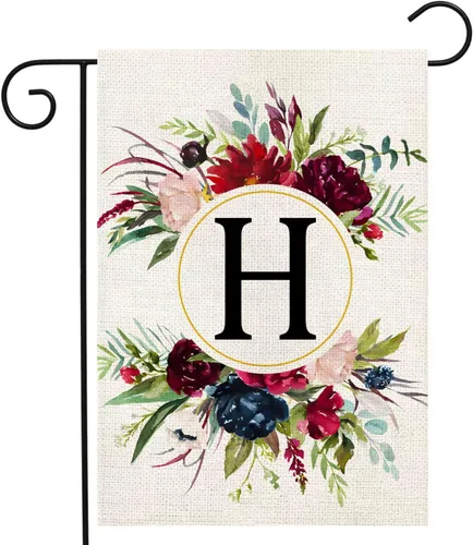 Miniatura 15 de Banderas de jardín con monograma de letra P, bandera de jardín de verano de 12 x 18 pulgadas, banderas florales de doble cara para patio, bandera