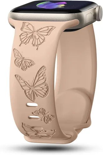 Miniatura 14 de Bandas con grabado de mariposa compatibles con Apple Watch de 41mm 40mm 38mm 49mm 46mm 49mm 46mm 45mm 44mm 42mm, mujeres, correa deportiva de Negro