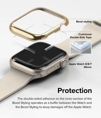Miniatura 6 de Ringke Estilo de bisel [elegante marco de acero inoxidable] compatible con Apple Watch Series 9, 8, 7 (1.772 pulgadas), protector antiarañazos, Oro