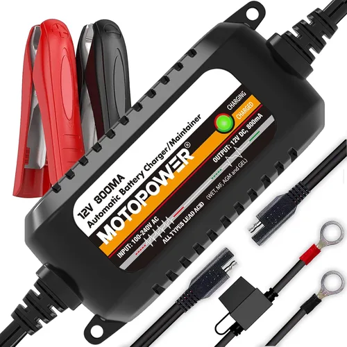 MOTOPOWER MP00205C 12V 800mA Cargador de batería automático, mantenedor de batería, cargador de goteo y desulfatador de batería