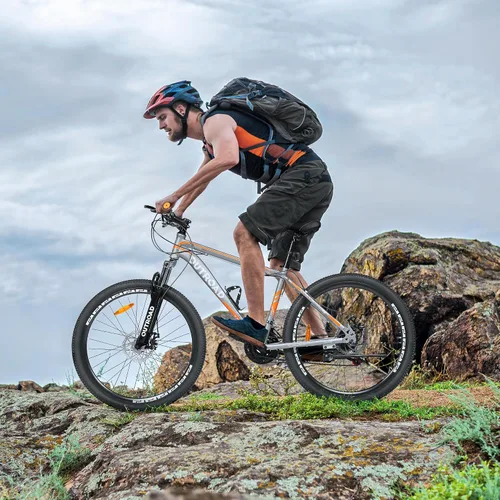 Miniatura 8 de Outroad - Bicicleta de montaña de 26 pulgadas, 7/21 velocidades/acero de alto carbono/marco de grado de aviación, freno de disco dual/V, bicicleta