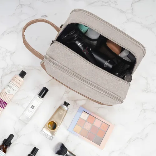 Miniatura 9 de WANDF Bolsa de Aseo de Viaje para Hombres Kit Dopp Grande Bolsa de Aseo y Afeitado Resistente al Agua Bolsa Colgante Accesorios de Viaje para Beige
