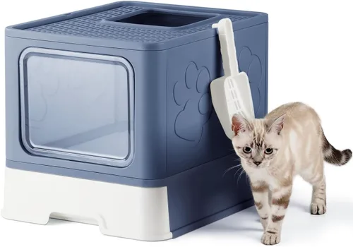 Caja de arena para gatos cerrada, caja grande de arena para gatos grandes, cajas de arena para gatos cubiertas con tapa, caja de arena para gatos