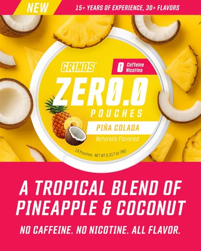 Miniatura 2 de GRINDS ZERØ.Ø Piña Colada Pouches Sin nicotina, sin cafeína, sin azúcar, 0 calorías Paquete de 3 18 bolsas por lata