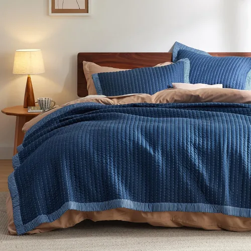 Miniatura 11 de Bedsure Colchas para niños tamaño individual – Juego de ropa de cama individual, edredón de edredón ligero a rayas neutrales, juego de 2 piezas