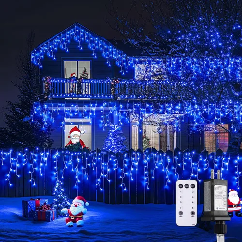 Miniatura 29 de JMEXSUSS 400 luces LED de Navidad de carámbano de 38.8 pies con control remoto, tira de luces multicolor para exteriores enchufables, 8 modos
