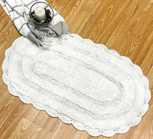 Miniatura 15 de Chardin home Alfombra de baño de ganchillo beige, alfombra de baño ovalada 100% algodón con borde de ganchillo artesanal hecho a mano, alfombra