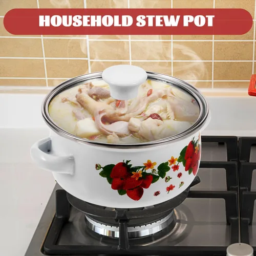 Miniatura 3 de MAGICLULU Juego de 3 ollas de sopa esmaltadas de doble asa con tapas, pequeñas ollas de cocina multifuncionales para salsa de sopa y cocina
