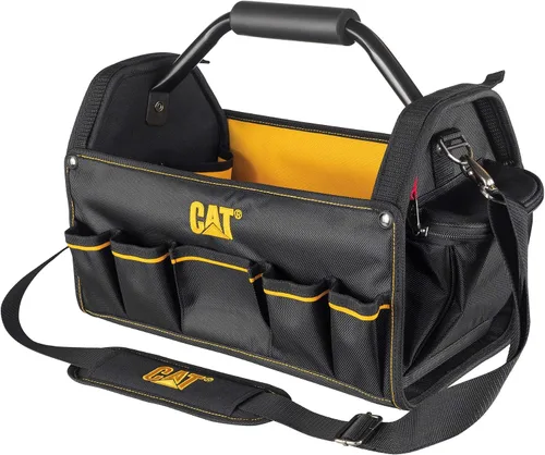 Miniatura 8 de Bolsa para herramientas portátil CAT de 16 pulgadas con boca ancha, 14 bolsillos para almacenamiento y organización de herramientas, poliéster