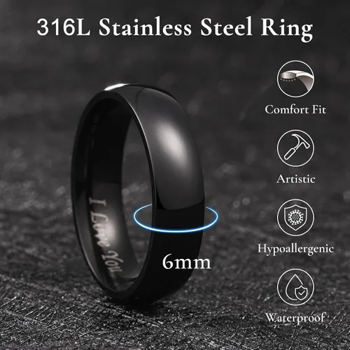 Miniatura 11 de King Will Alianza de boda de acero inoxidable 316L para hombres y mujeres, anillo de boda de 0.31 a 0.315 pulgadas de ancho, chapado en negro