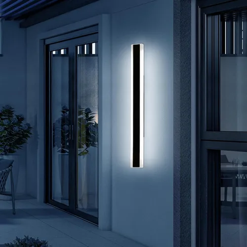 Miniatura 97 de Luz de pared exterior moderna de 47 pulgadas, accesorios de iluminación exterior de acrílico negro de 3000K, montaje en pared, luces de porche