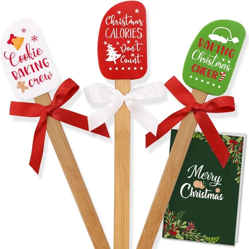 Miniatura 10 de Juego de 3 espátulas de silicona de Navidad con tarjeta de felicitación de Navidad, raspador resistente al calor de grado alimenticio que conecta