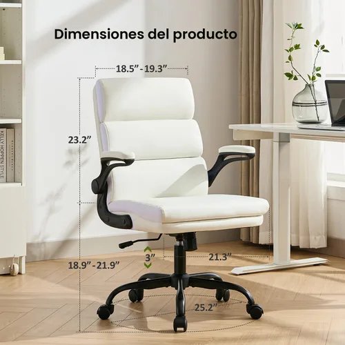 Miniatura 2 de Silla de Oficina Ajustable Silla de Escritorio Respaldo Medio Ejecutiva Cómoda Cuero Sintético Ergonómico Soporte para la Espalda Silla de Blanco