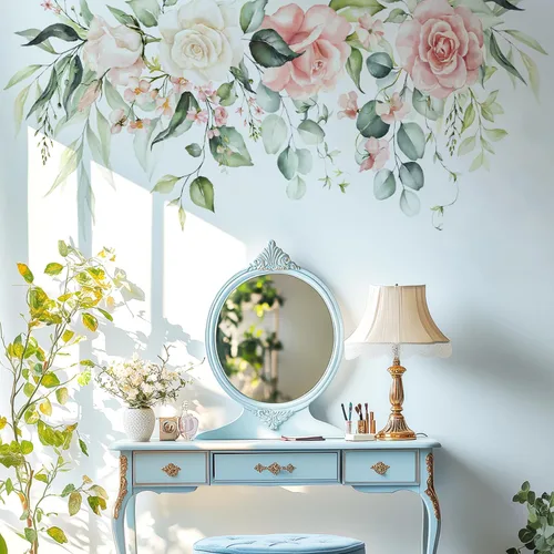Miniatura 8 de Calcomanías de pared de flores y hojas para despegar y pegar, calcomanías grandes de vinilo floral para colgar, vid extraíble, decoración del hogar