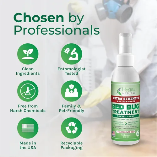 Miniatura 4 de Hygea Natural Spray de viaje natural extra fuerte para chinches y ácaros, tamaño aprobado por la TSA, apto para niños y mascotas, sin manchas