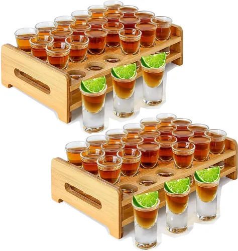 Miniatura 8 de Juego de vasos de chupito y soporte de 0.5 oz-0.66 onzas / 0.5 fl oz - 0.7 fl oz, juego de 12 bandejas transparentes para fiesta, club, bar, hogar