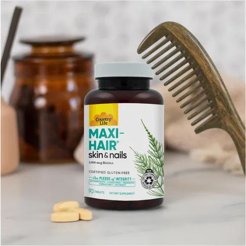 Miniatura 8 de Country Life Suplemento Maxi-Hair - 2000 mcg de biotina y vitaminas para cabello, piel y uñas - Certificado sin gluten y vegetariano - Apoya