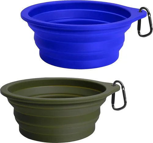 PetBonus - 2 unidades de tazones plegables de silicona para perros, libres de BPA, aptos para lavavajillas, portátiles, plegables, expandibles, para