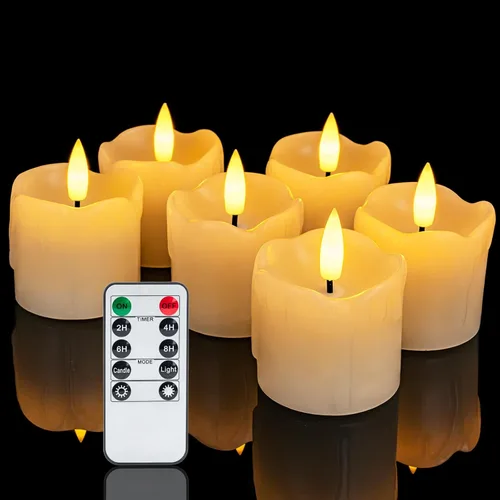 Homemory Velas votivas sin llama con control remoto temporizador, cera real de 2 x 2 pulgadas, velas realistas de mecha negra de más de 300 horas,