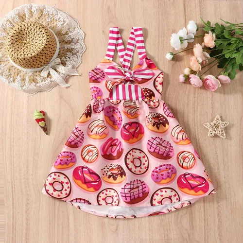 Miniatura 2 de Falda de verano para niñas pequeñas, estampado de dinosaurio, helado, sin mangas, correa sin espalda, vestido 1-6T