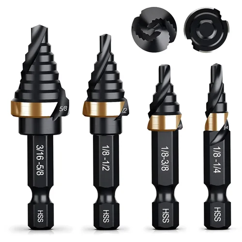 Miniatura 10 de THINKWORK Broca de Paso de Tamaño Único HSS, Broca de Paso HSS de 1/2", Unibit, Brocas de Paso de Vástago de 1/4" para Metal Suave, Acero, Madera