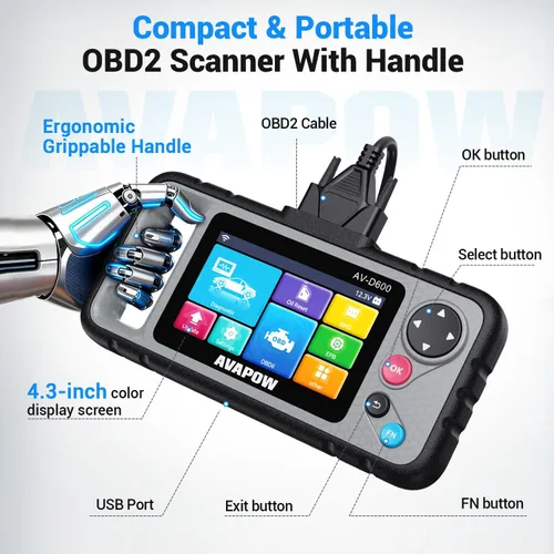 Miniatura 7 de AVAPOW AV-D600 Escáner OBD2 de 4 Sistemas Motor/Transmisión/SRS/ABS Herramienta de Diagnóstico, Restablecimiento de Aceite/Restablecimiento