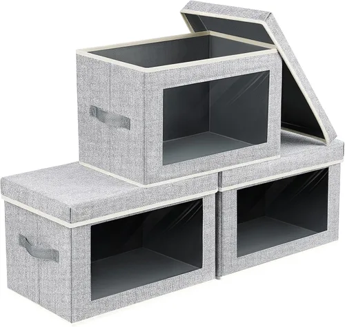 Miniatura 26 de Homsorout Contenedores de almacenamiento con tapas, organizadores pequeños de tela con ventana, contenedores de almacenamiento plegables para ropa