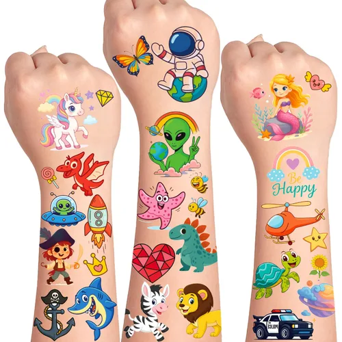 Tatuajes temporales para niños, 300 unidades, bolsas de regalo para niños, suministros de fiesta de cumpleaños para niñas y niños, tatuajes