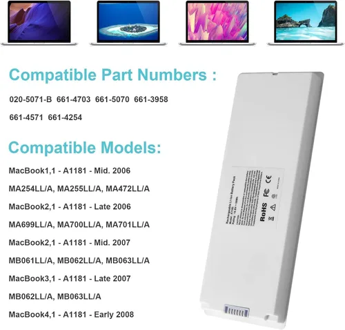 Miniatura 4 de Batería A1181 mejorada compatible con Apple MacBook A1185 de 13 pulgadas