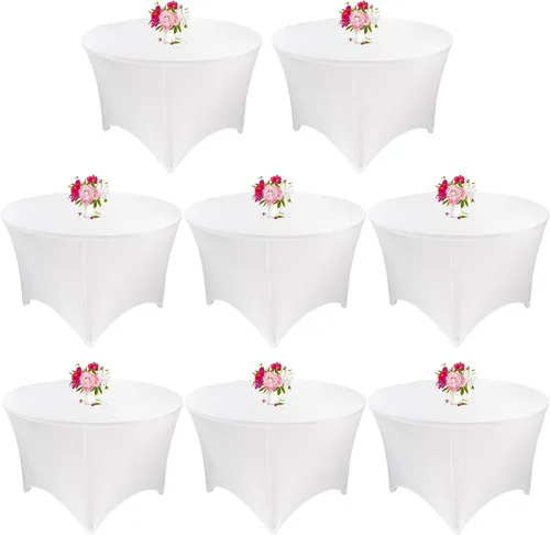 Miniatura 23 de Paquete de 8 Manteles Redondos de Spandex Beige de 5 Pies 60" Cubierta de Mesa Elástica Redonda Mantel de Mesa Redondo Lavable Resistente a Arrugas
