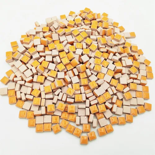 Miniatura 4 de 500 mosaicos cuadrados de cerámica de 1.1 libra, 0.4 x 0.4 pulgadas hechos a mano, micro mosaicos creativos para arte y decoración del hogar Naranja