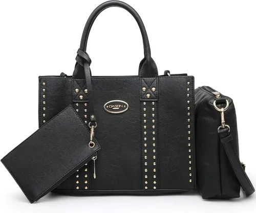 Miniatura 18 de Dasein - Bolsos y carteras de mano para mujer, set de bolso tipo bandolera con asa superior, 3 piezas Beige monograma