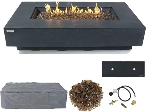 Miniatura 120 de Elementi+ Mesa de Fuego de Gas Colorado de Hormigón Fundido de 56" Rectangular, Hoguera al Aire Libre con Ignición Electrónica Incluye Cubierta