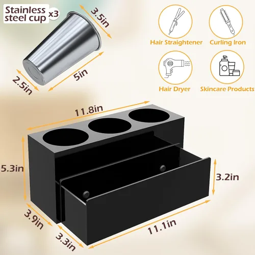 Miniatura 4 de Organizador de Herramientas para el Cabello, Organizador de Herramientas de Peinado de Cabello Caliente de Acrílico con 3 Compartimentos, Soporte