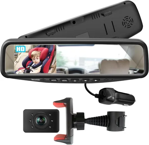 1080P HD - Monitor de espejo para bebé, cámara de coche de bebé con monitor de coche de bebé de 4.3 pulgadas, cámara de asiento trasero de coche de