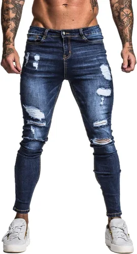 Miniatura 2 de GINGTTO - Jeans rasgados, elásticos y ajustados para hombre