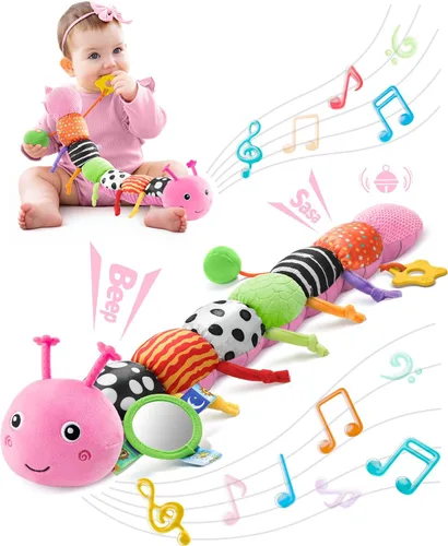 LIGHTDESIRE Juguetes musicales para bebés, oruga, juguetes infantiles de 3, 6, 12 meses, juguete sensorial con diseño de regla, espejo, cuerda de