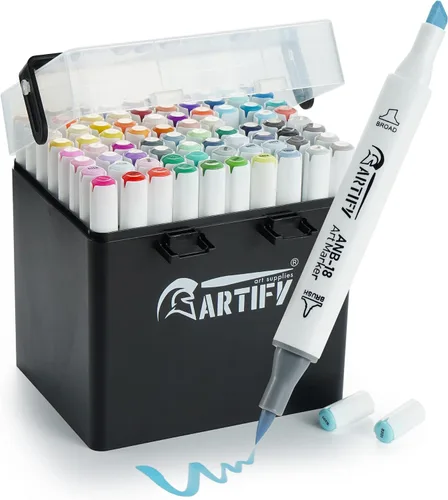 ARTIFY - Marcadores de brocha con alcohol, doble punta de pincel y cincel, juego de marcadores de dibujo con estuche de transporte para colorear y