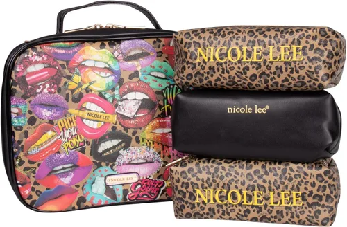 Nicole Lee Juego de bolso cruzado de viaje con 3 bolsas de maquillaje con estampado de moda, organizador de artículos de tocador para mujer (todas