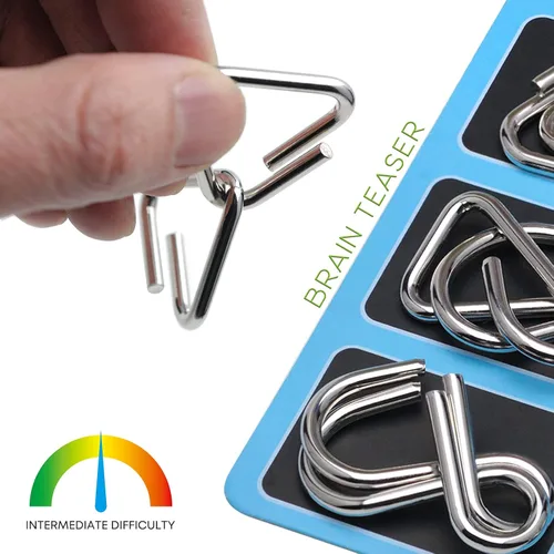 Miniatura 2 de KAILIMENG Juego de rompecabezas de metal, rompecabezas de alambre de metal para adultos – Juego mental 3D IQ rompecabezas, juego de 8 (estilo azul)