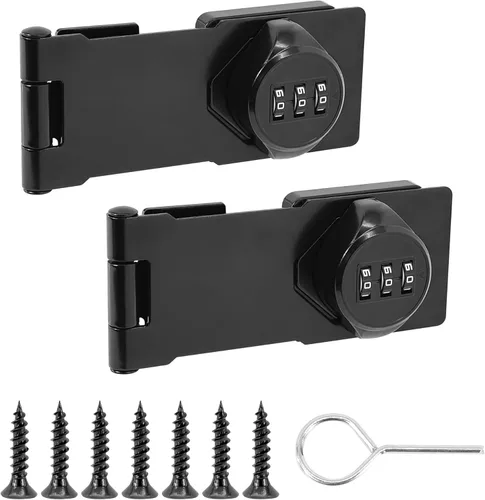 Cerraduras rotativas con contraseña, paquete de 2 cerraduras de gabinete negras con combinación, pestillo de seguridad sin llave para puerta Negro