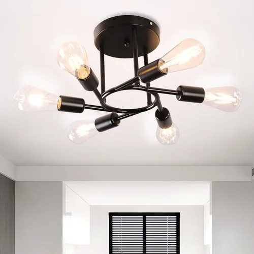 Miniatura 8 de Finktonglan Lámpara de techo semiempotrada de 3 luces, lámpara de techo Sputnik negro mate, lámpara moderna de granja E26 para cocina, dormitorio