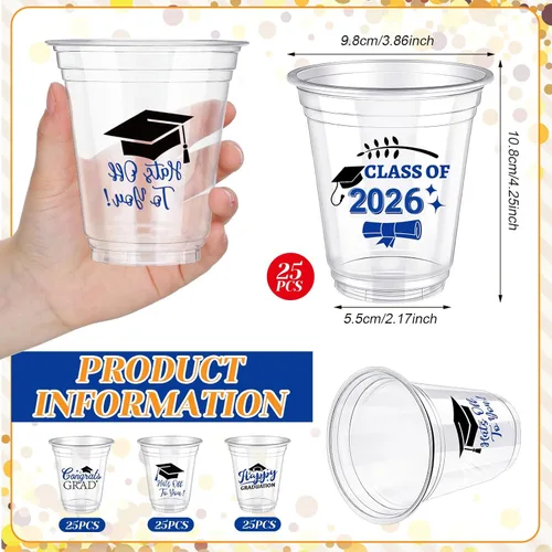 Miniatura 3 de Eaasty 200 tazas de graduación de 12 onzas 2026 vasos de plástico desechables para la clase de 2026, fiesta de graduación, felicitaciones, Azul