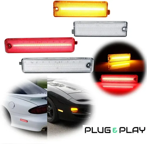 Miniatura 2 de Kit de luces laterales con lente transparente ámbar/roja LED compatible con Pontiac Firebird Trans Am 1998-2002, reemplaza las luces laterales OEM