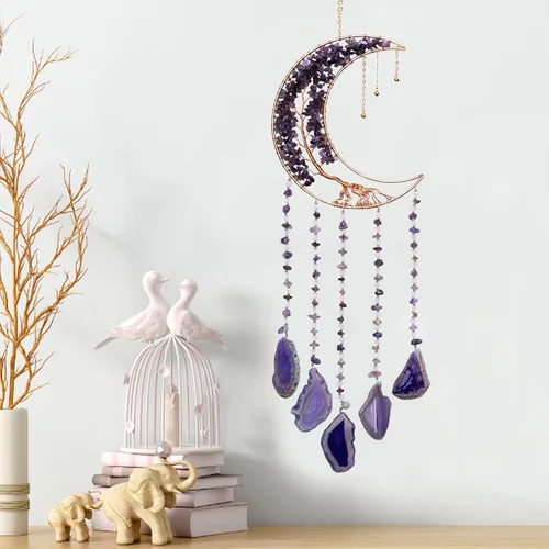 Miniatura 9 de Campanillas de viento de luna con árbol de cristal hecho a mano para decoración de pared del hogar, decoración de pared de dormitorio, decoración