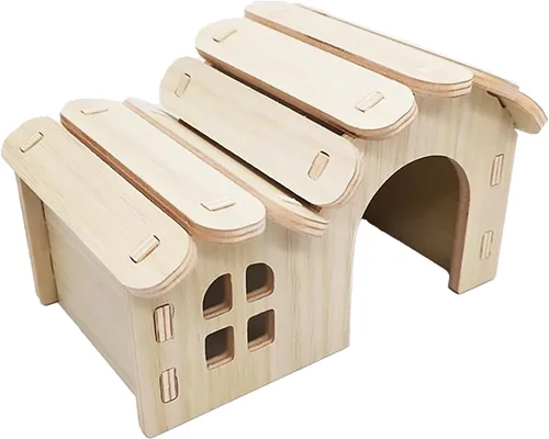 Miniatura 13 de Accesorios de jaula de escondite para hámster Sirvarni - Casa y hábitat de hámster en madera con cabaña oculta, escalera para escalar y tobogán