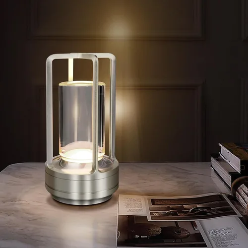 Lámpara de mesa inalámbrica para exteriores e interiores, lámpara LED portátil recargable de cristal, control táctil de 3 colores, atenuación