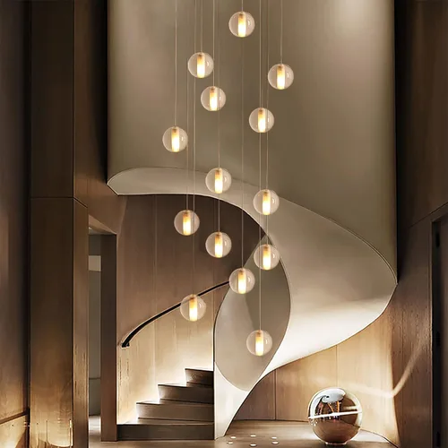 Lámpara de escalera de 14 luces para techo alto, lámpara colgante de gota de lluvia de cristal moderno ajustable larga y grande para escaleras, sala