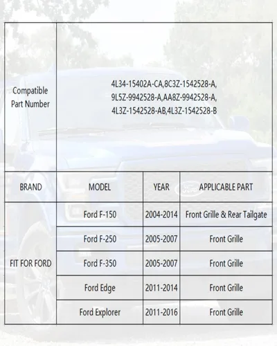 Miniatura 5 de LINOAH - Emblema de parrilla delantera y portón trasero de 9 pulgadas para 04-14 F150, 11-14 Edge, 11-16 Explorer, 06-11 Ranger, 07-14 Expedition